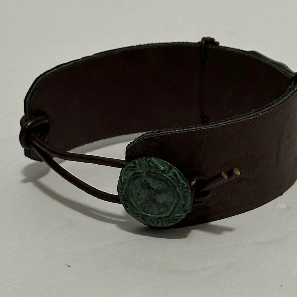 Artisan Blessed Green and Brown cuff button bracelet